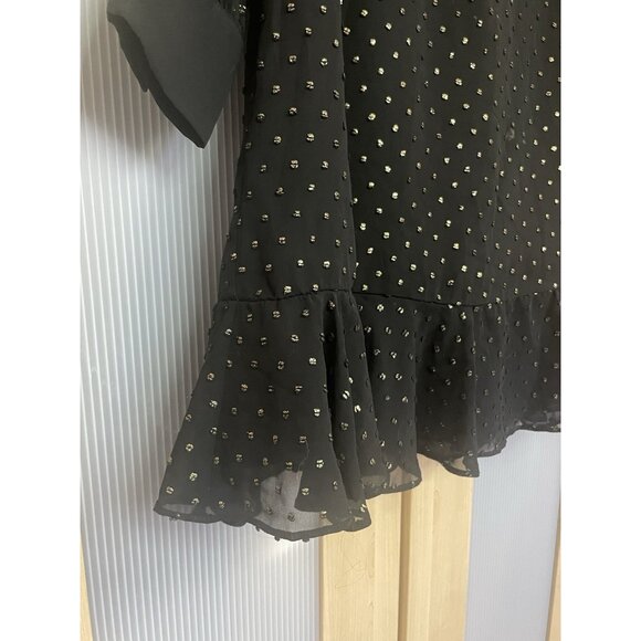 Ted Baker Black Gold Joyous High Neck Ruffle Mini Dress Sz 0 XS Holiday Party - Picture 4 of 9